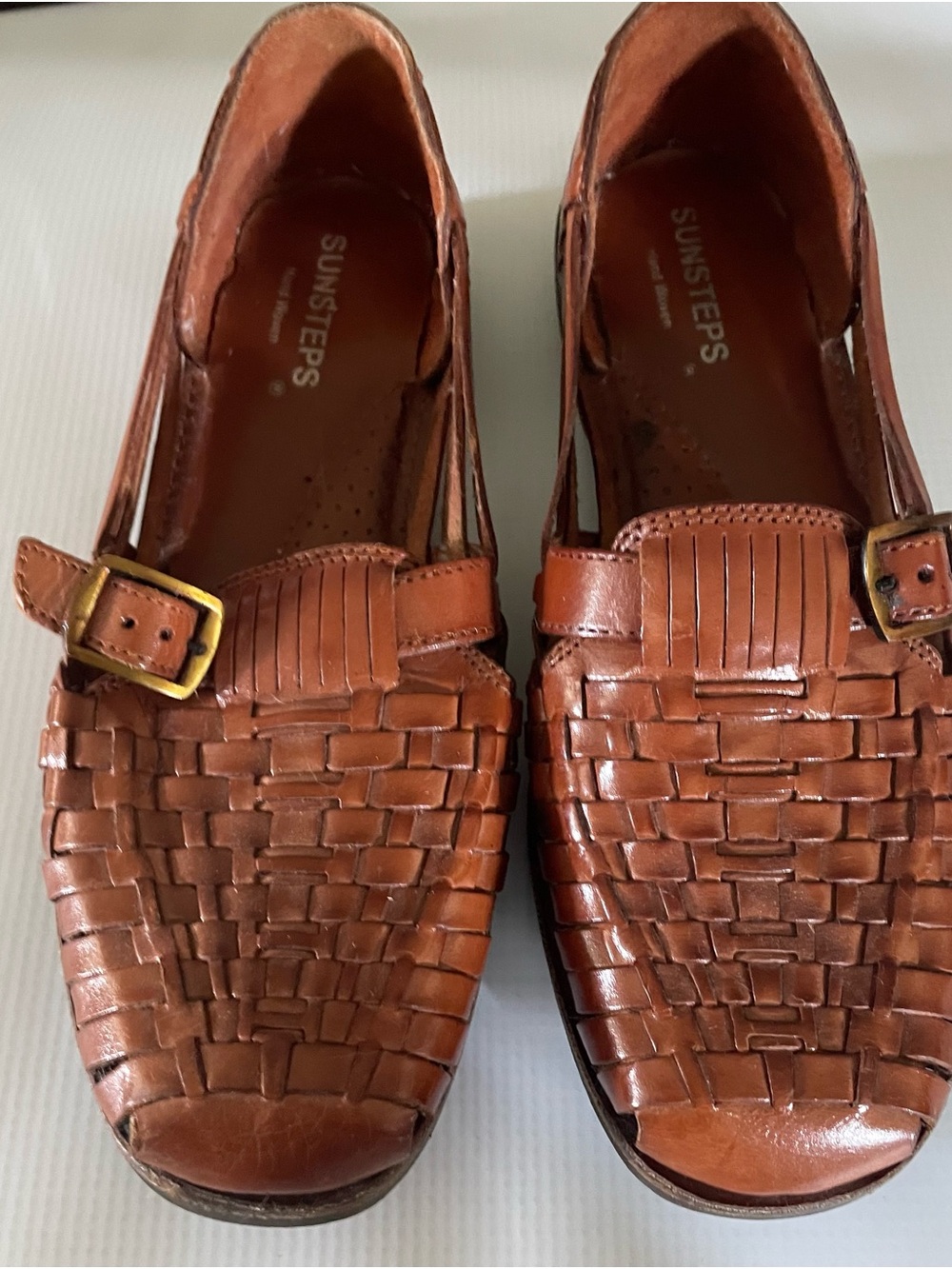 Vintage Sunsteps Brown Woven Leather Huarache Sandals Flat Loafers Size 6